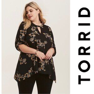 Torrid | Black & Marigold Floral Georgette Keyhole Blouse | Size 2X